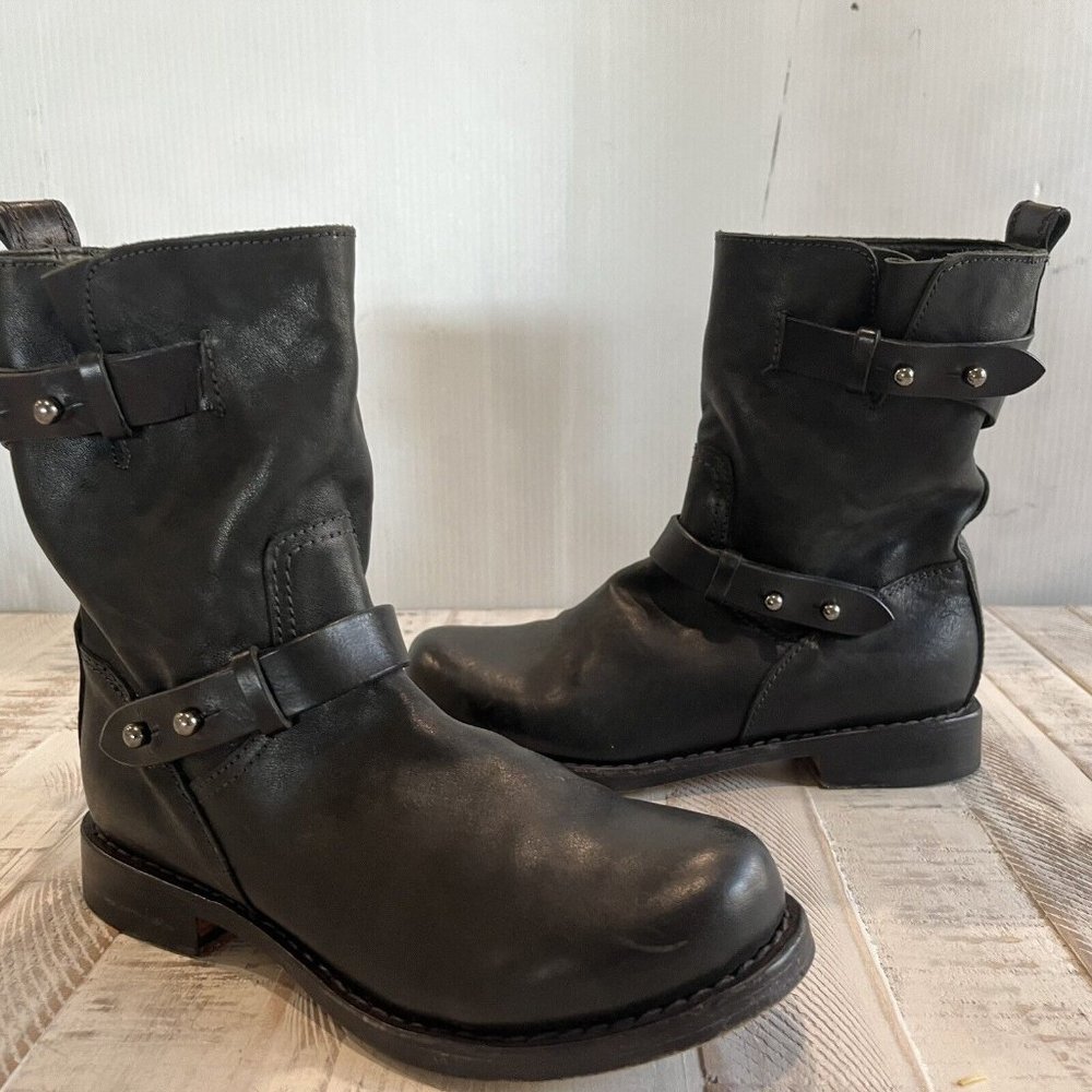 rag & bone Black Leather Combat Moto Boots